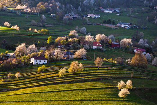 Settlements and fields near town of Hrinova, Slovakia.