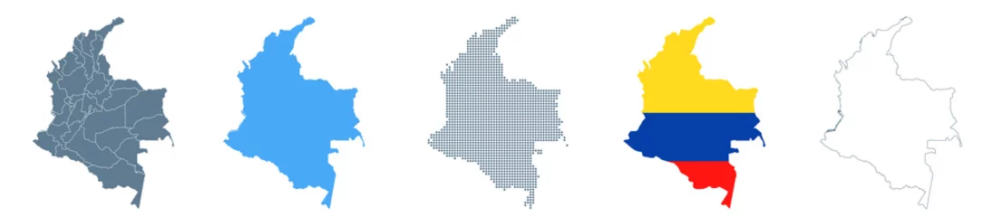 Fototapeten Colombia Map Set - Vector Solid, Contour, Regions, Flag, Pixels © Porcupen