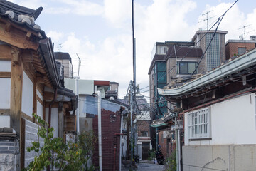 narrow alleyways and streets of village in seoul, south korea.