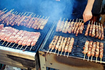 Outdoor barbecue, pork meat grilled