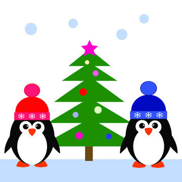Christmas penguin icon, flat design illustration