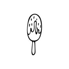 Hand drawn doodle ice cream on a stick. Sweets on a white background. Vector illustration.