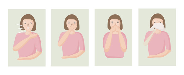 How to sneeze or cough properly to prevent viruses from spreading. cover your mouth with your hand or handkerchief. people with a cold and illness sneeze. Preventive measures against coronavirus
