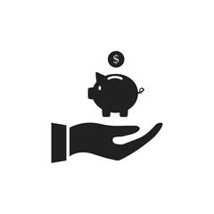 Hand holding piggy bank icon. Finance concept vector illustration isolated on white.