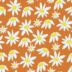 Wildflowers, white chamomile, seamless pattern. Botanical vector illustration.  For paper, covers, fabric, gift wrapping, wall painting, interior decor