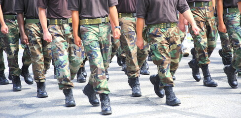 Military academy parade outdoors.