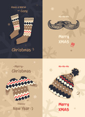 Set of Merry Christmas hand drawn cards.  Doodles and sketches vector illustration