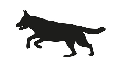 Black dog silhouette. Running german shepherd dog. Isolated on a white background.