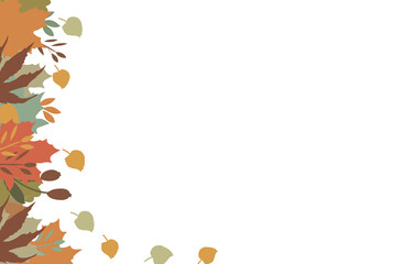 Background for your text with information, autumn theme. On the side are the leaves and branches of various trees in red, orange and brown tones