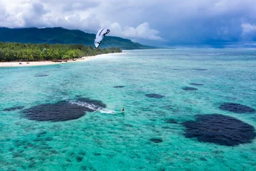 Acrylic prints Le Morne, Mauritius Kitesurfing, at le Morne Mauritius, Africa
