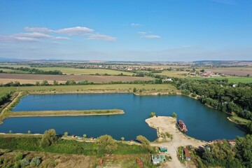 Aerial view of a lake in Surany, Slovakia