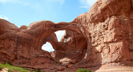 Arches National Park Double Arch on a sunny day with blue sky