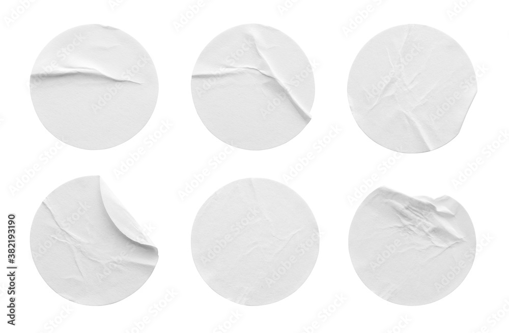 Wall mural blank white round paper sticker label set collection isolated on white background with clipping path