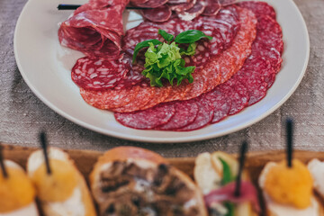 Catering table set service at restaurant before party