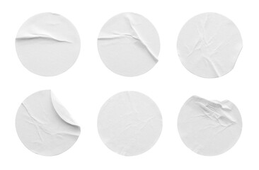 Blank white round paper sticker label set collection isolated on white background with clipping path
