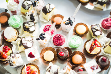 Buffet with a variety of delicious sweets, food ideas, celebration