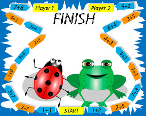 Mathematical game with ladybug and frog. Educational games for kids.