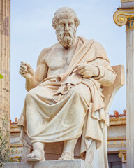 Fototapeta premium Plato staue, the ancient Greek philosopher sitting in deep thoughts, Athens Greece