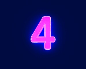 shiny neon light glow glass made font - number 4 isolated on dark, 3D illustration of symbols