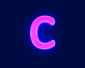 shine neon light glow reflective alphabet - letter C isolated on dark, 3D illustration of symbols