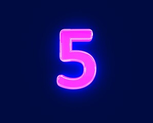 shine neon light glow glass made font - number 5 isolated on dark background, 3D illustration of symbols