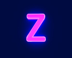 glossy neon light glow glassy alphabet - letter Z isolated on dark, 3D illustration of symbols