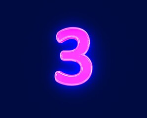 shine neon light glow reflective font - number 3 isolated on dark, 3D illustration of symbols