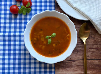 Classic vegetable soup. Minestrone This version is made with colorful mixed vegetables of the season.