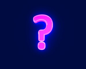 polished neon light glow glassy font - question mark isolated on dark, 3D illustration of symbols