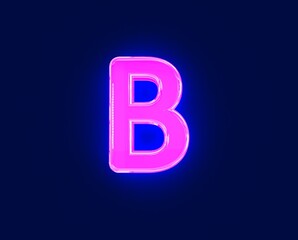 glossy neon light glow glass made font - letter B isolated on dark background, 3D illustration of symbols