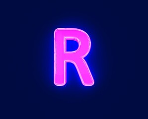 polished neon light glow reflective alphabet - letter R isolated on dark, 3D illustration of symbols