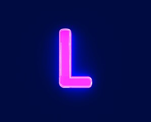 polished neon light glow glass made alphabet - letter L isolated on dark, 3D illustration of symbols