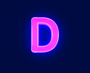 glossy neon light glow reflective font - letter D isolated on dark, 3D illustration of symbols