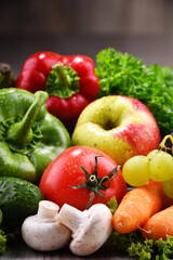 Composition with fresh organic vegetables and fruits