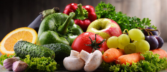 Composition with fresh organic vegetables and fruits