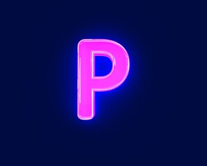 glossy neon light glow reflective alphabet - letter P isolated on dark background, 3D illustration of symbols