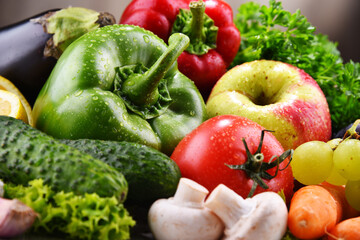 Composition with fresh organic vegetables and fruits