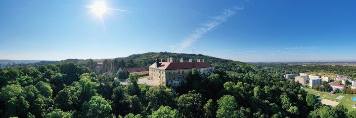 Fototapeta na wymiar Aerial view of the castle in the town of Hlohovec in Slovakia