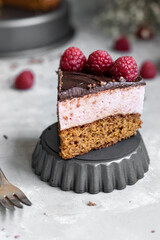 Birthday cake with raspberry and chocolate 