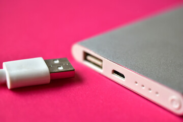 Portable USB charger for phones with USB and micro connector