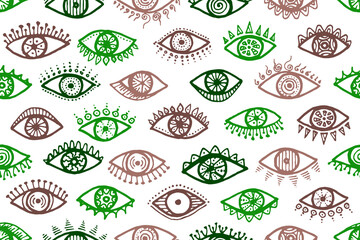 Hand drawn female eyes modern repeatable pattern. 