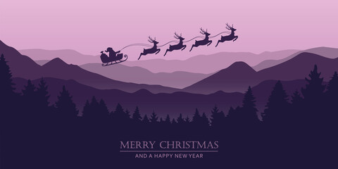 christmas banner santa claus in a sleigh with reindeer vector illustration EPS10