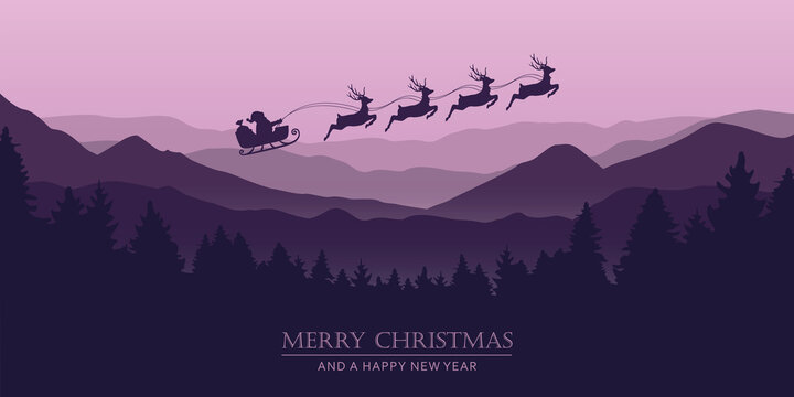 christmas banner santa claus in a sleigh with reindeer vector illustration EPS10