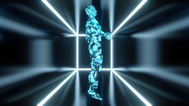 3D Animation of a Artificial Intelligence Cyborg or a persons consciousness transfered to a digital existence