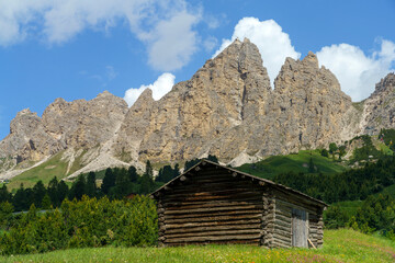 Mountain landscape along the road to Gardena pass, Dolomites