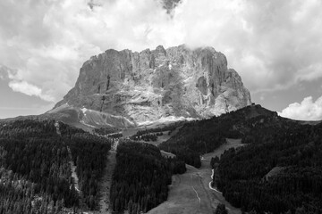 Mountain landscape along the road to Sella pass, Dolomites