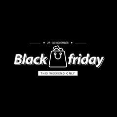 Black banner with white volumetric text Black Friday and outline bag in the center