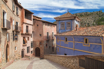 Fototapeta na wymiar Chorro Street and Blue House in Albarracin