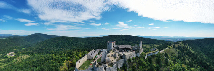 Fototapeta na wymiar Aerial view of Cachtice Castle in the village of Cachtice in Slovakia
