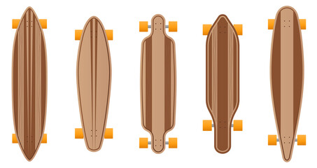 Vector wooden longboard style set.Skateboard illustration from skateboard and longboard collection.